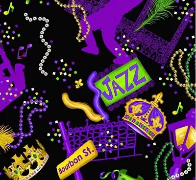 Fabric Mardi Gras Bourbon Street Jazz Cotton TIMELESS TREASURES 1/4 Yard CD8580 • $2.99