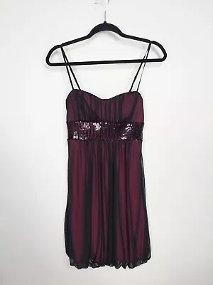 Trixxi Pink Black Mesh Overlay Sequin Spaghetti Strap Bubble Dress Size Small S • $13.49