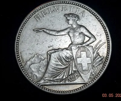 1874-B Switzerland Silver 5 Francs Helvetia Seated AU Detail-Cleaned KM#11 RARE • $300