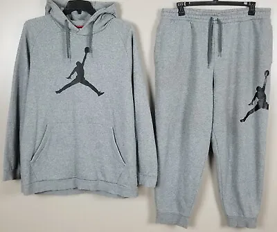 Jordan Fleece Sweatsuit Hoodie + Pants Suit Set Grey Black Rare (size 2xl) • $143.99