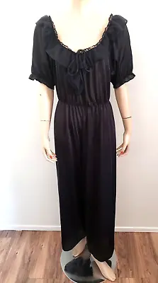 Vintage 1970s 70s Black Nylon Lingerie Hostess Lounger Disco Jumpsuit Sz S • $40