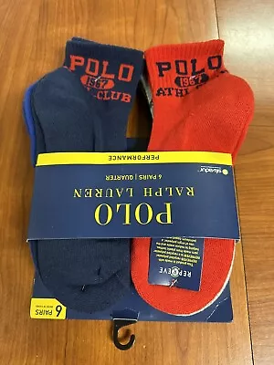 6 Pairs POLO Ralph Lauren 1967 Logo ATHL.CLUB Quarter Cut Socks Men's 10-13 • $21.83