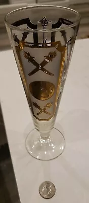 $19.99 • Buy Vintage Gold Fluted Frosted Champagne Glass Greek Roman Torches Beer Pilsner