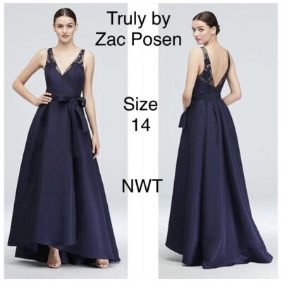 $100 • Buy Zac Posen Truly Mikado High Low Marine Blue Size 14