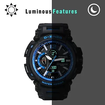 Chronograph Waterproof Dual Time Display Digital Men's Sport Watch Blue Gift NEW • $24.05