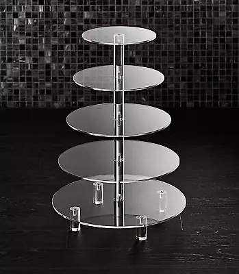 5 Tier Round Cupcake Stand Holder - Extra Thick 5Mm Base - Clear Acrylic Tower - • $49.99