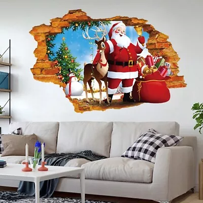 $12.73 • Buy Christmas Window-Stickers Removable Xmas Tree Santa Art Decal Wall Decor