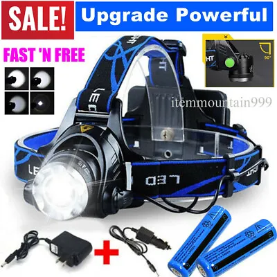 990000LM LED Headlamp Rechargeable Headlight Zoomable Head Torch Lamp Flashlight • $11.50