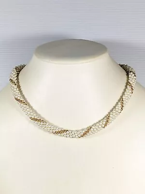 Vintage Gold Tone Ivory Color Faux Pearl Twist Necklace 20 Inches End To End • $10.84