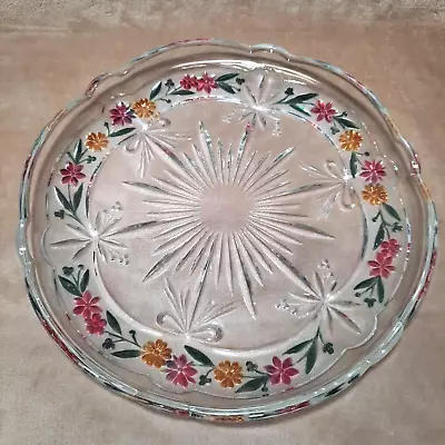 Mikasa Crystal Glass Serving Platter Large Round 14  Tray Pink Yellow Flowers • $17.16