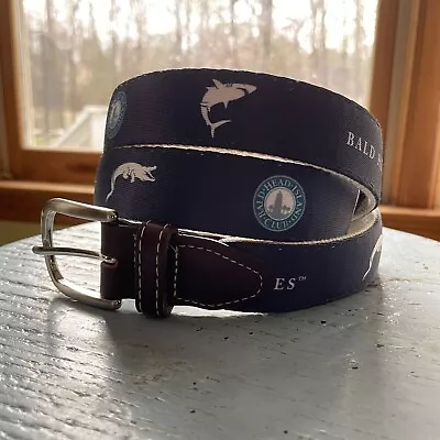 Bald Head Blues Belt Mens 42 Island Beach Club Canvas Leather Woven Blue Golfing • $45