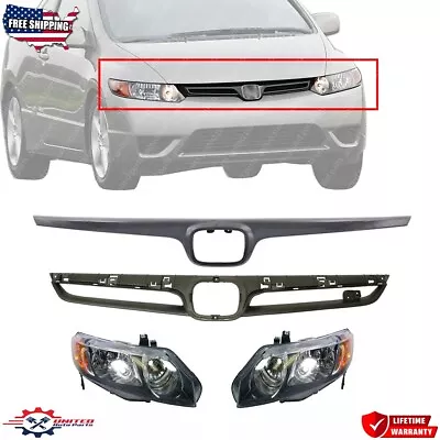 New Front Grille Assembly + Halogen Headlights Kit For 2007-2008 Honda Civic • $295.05