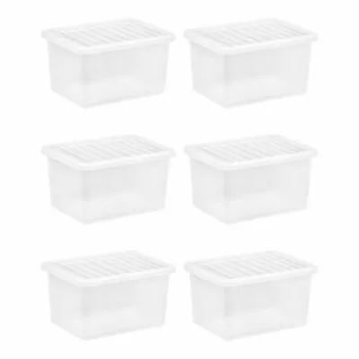 [Set Of 6] 25 Litres Storage Box With Lids Clear Plastic Home Office Shop - UK • £25.59