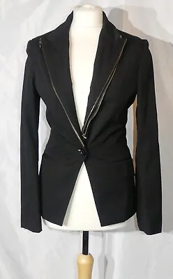 Unconditional Black Canvas Zip Collar Lapels Single Button Blazer Jacket S Bnwt • £30