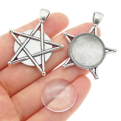 £3.54 • Buy 4 Sets Pentagram Round Bezel Cup Glass Cabochons Pendant Jewelry DIY Accessories