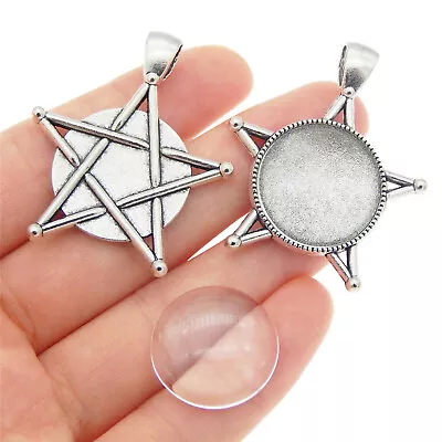 £3.72 • Buy 4 Sets Pentagram Round Bezel Cup Glass Cabochons Pendant Jewelry DIY Accessories