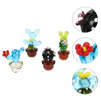  4 Pcs Cactus Ornament Crystal Figurines Decor For Home Accessories • £16.98