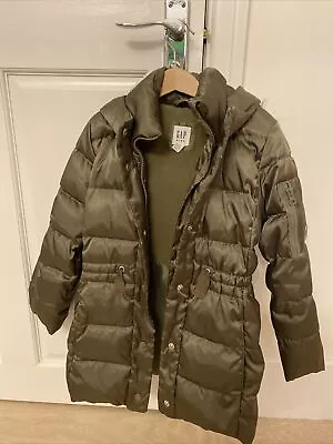 £20 • Buy GAP Khaki Faux Fur Hood Winter Down & Feather Puffa Jacket Coat Age 6-7 Years