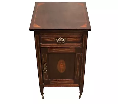 Handsome Edwardian Inlaid Mahogany Bedside Table • £149