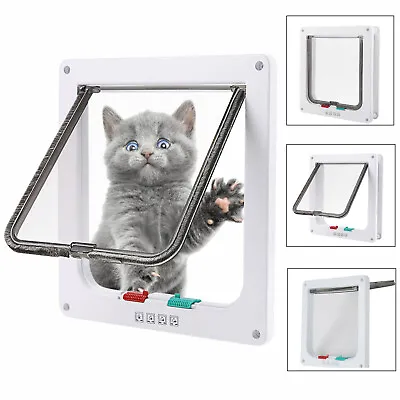 4 Way Locking Pet Cat Puppy Dog Magnetic Flap Door Entry & Exit Safe Gate Frame • $10.95