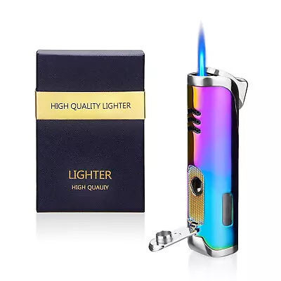Windproof Singel Jet Flame Cigar Metal Lighter Gas Inflatable Butane With Box • $10.99