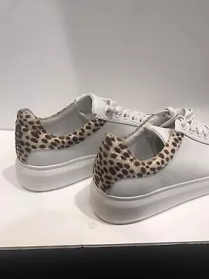 Zara Oversized Sole Platform Leather Woman’s Sneakers Leopard Print Trim 40 New • $32.99