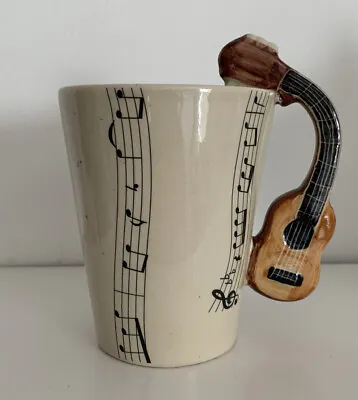 Vintage Guitar Shaped 3D Handle Coffee And Tea Mug Cup With Music Notes • $17.95