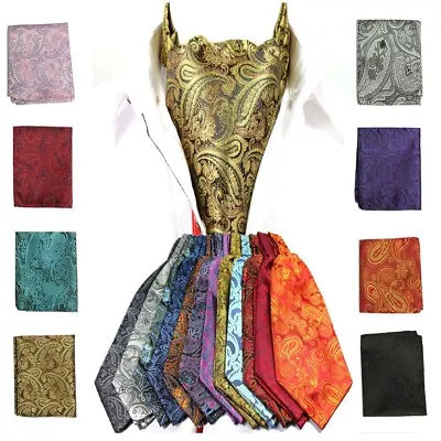 Paisley Cravat Ascot Tie & Pocket Square Floral Hanky Wedding Handkerchief UK • £7.99