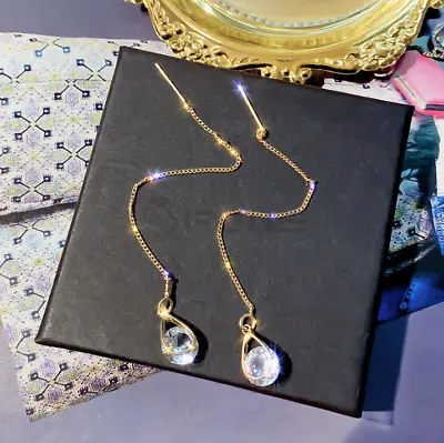 £3.95 • Buy Shiny Diamond Cut Sterling Silver Gold Chain Threader Water Dress Drop Earrings