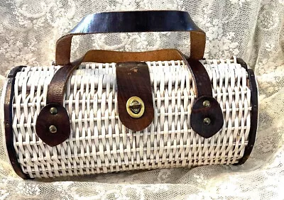 Rare Vintage 60s Garay Purse White Wicker And Brown Leather Straps Very Cute Bag • $20