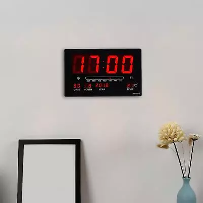 Large Digital Wall Clock With Day Date Housewarming Gift W/ Indoor Temperature • £21.95