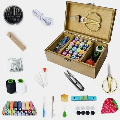Sewing Tool Kit With Retro Wooden BoxHand Sewing Repair Tool Kit For Adults DIY • $38.99