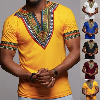 £23.99 • Buy Mens African Ethnic Style Dashiki Style Printing Slim Fit T-shirts Floral Tops