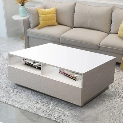 $99.75 • Buy High Gloss Coffee Table Modern Led Light Side Table White Living Room Furniture