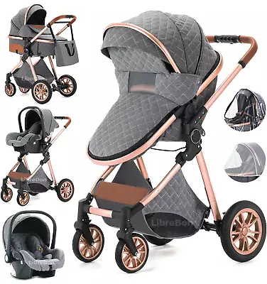 3 In 1 Baby Stroller Foldable Pram Travel System Buggy Pushchair With Car Seat • £198.99