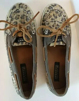 Sperry Top Sider Womens Bahama Skimmer Sequin Leopard Lace Boat Shoes  Size 4 M  • $10