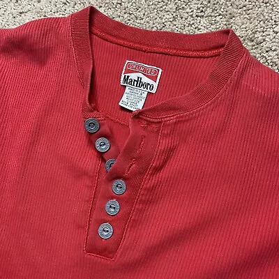 Vintage Marlboro Unlimited Henley Thermal Long Sleeve Shirt Red Size XL • $15