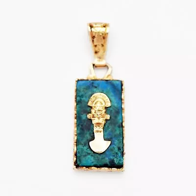 $417.99 • Buy 18k Yellow Gold Estate Chrysocolle Aztec Style Pendant