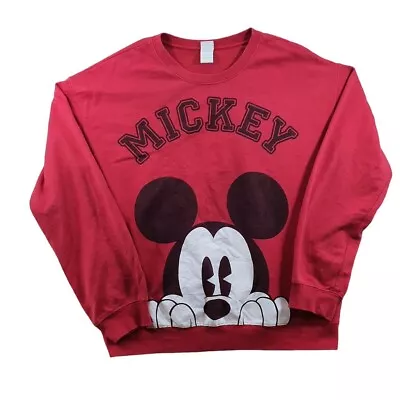 Disney Mickey Mouse Sweatshirt Womens Large L Red Sweater Casual Cotton  • £11.39