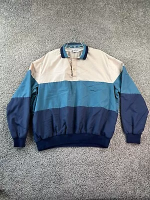 VINTAGE 80s Duffel Jacket Mens Extra Large Blue Colorblock Henley Windbreaker * • $21.59