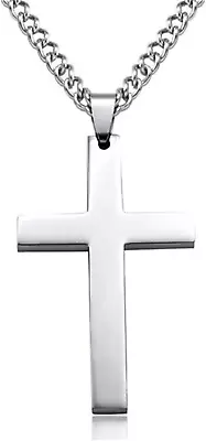 Cross Necklace For Men Titanium Steel Large Mens Cross Crucifix Pendant Necklace • $24.99