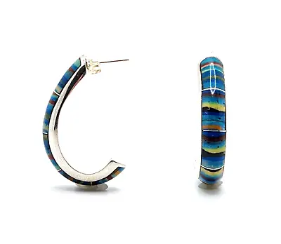 Jay King Mine Finds DTR Sterling Silver J Hoop Rainbow Calsilica Inlay Earrings • $95