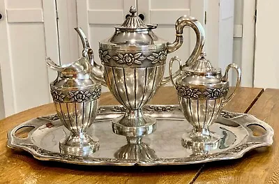 BEAUTIFUL - Sterling Silver Aztec Rose Tea Set Solid Tray Maciel Mexico • $5400