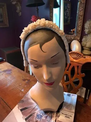 Vintage Wax Flowers On An Off White Velvet Wrapped Headband. Flexible. Gorgeous! • $60
