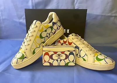 NIB COACH Size 7.5 Women's White Multicolor  SIG CLIP Low Top Sneaker & Valet • £135.12