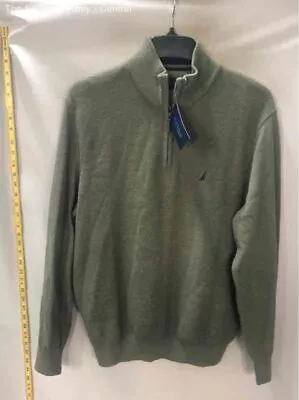 Nautica Mens Green Turtleneck Long Sleeve 1/4 Zip Pullover Sweater Size Medium • $9.99