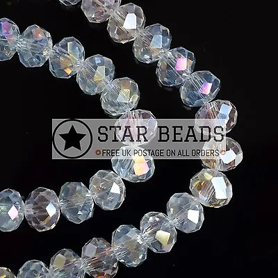 Faceted Rondelle Crystal Glass Beads Crystal Ab 4mm6mm8mm10mm • £2.70
