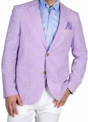 New Tailorbyrd $325 Lilac Micro Plaid Linen Blend Blazer Sport Coat 44r • $79.99