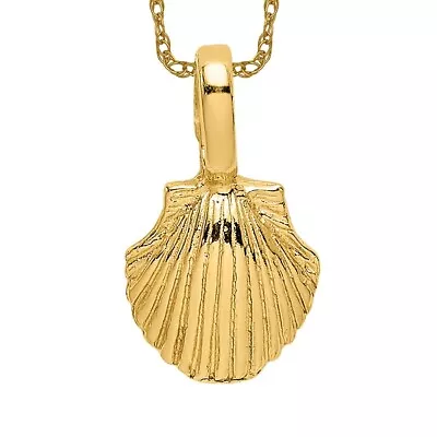 10K Yellow Gold Small Scallop Shell Necklace Charm Pendant • $284