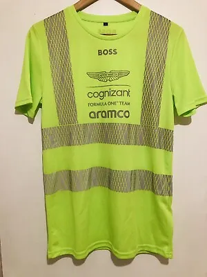 £25 • Buy Men’s Aston Martin F1 Racing Team Boss Team Issue Setup Fluorescent T.Shirt 2023